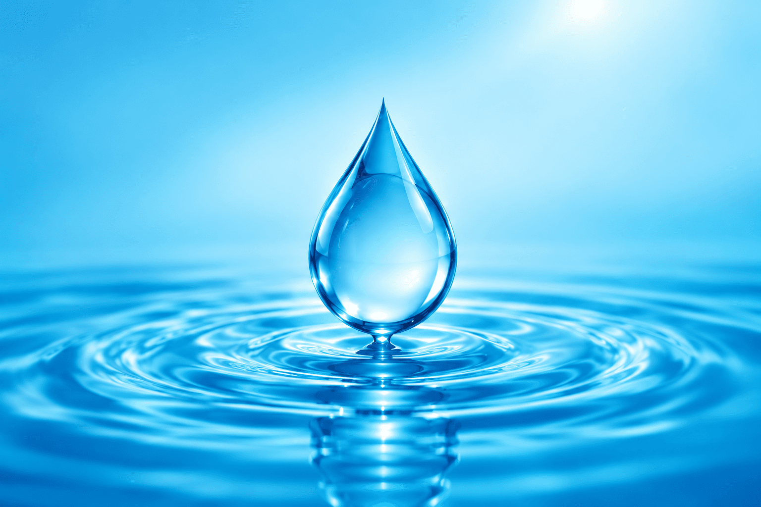 Clear water droplet creating ripples